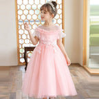 Girls Mesh Wedding Long Princess Dress Performance Costume Dresses