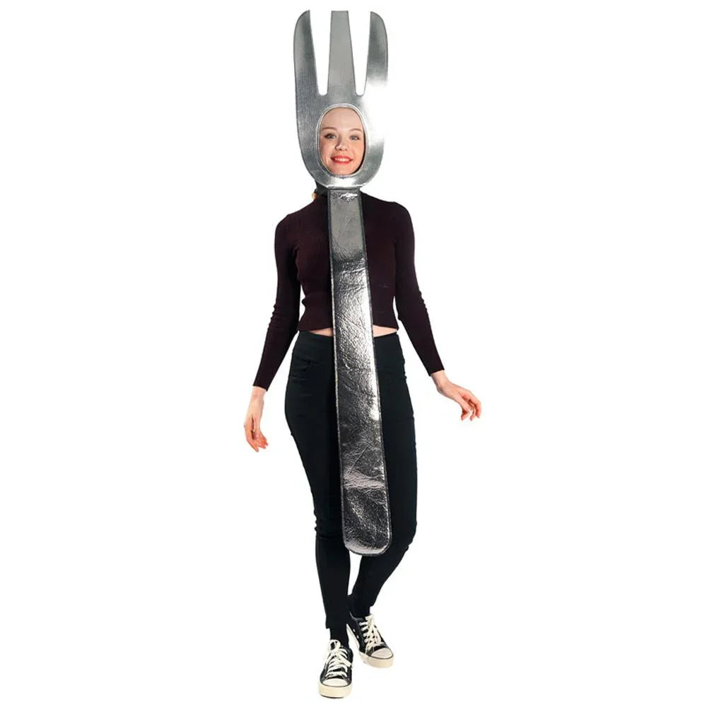 Fork & Spoon Costume Set Silver couple funny men and women Halloween masquerade stage - Azufun