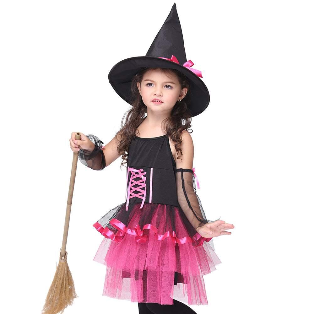 Pink Witch Fancy Dress Kids Cosplay Costume Outfits Halloween Costume