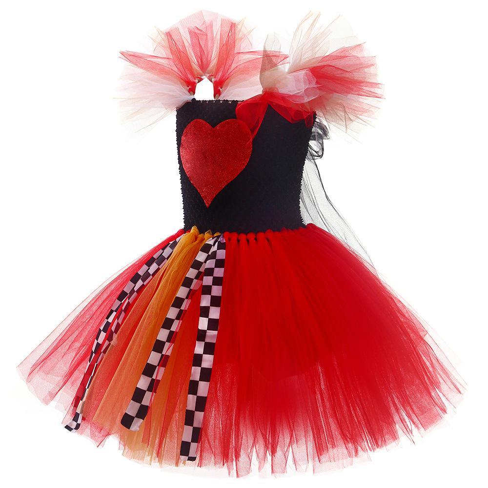 Alice Queen Of Hearts Costume Skirts Tulle Dress Kids Clothing Cosplay Role Play for Girls