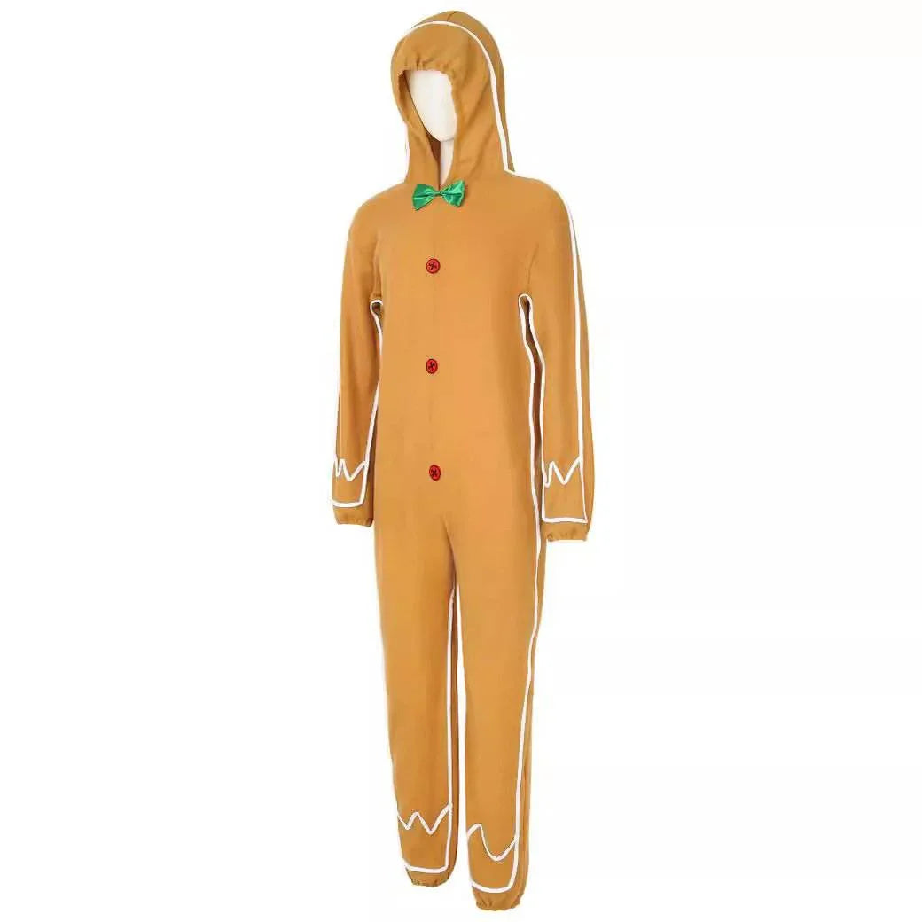 Adult Gingerbread Man Costume Christmas Holiday Hoddie Funny Pajamas - Azufun