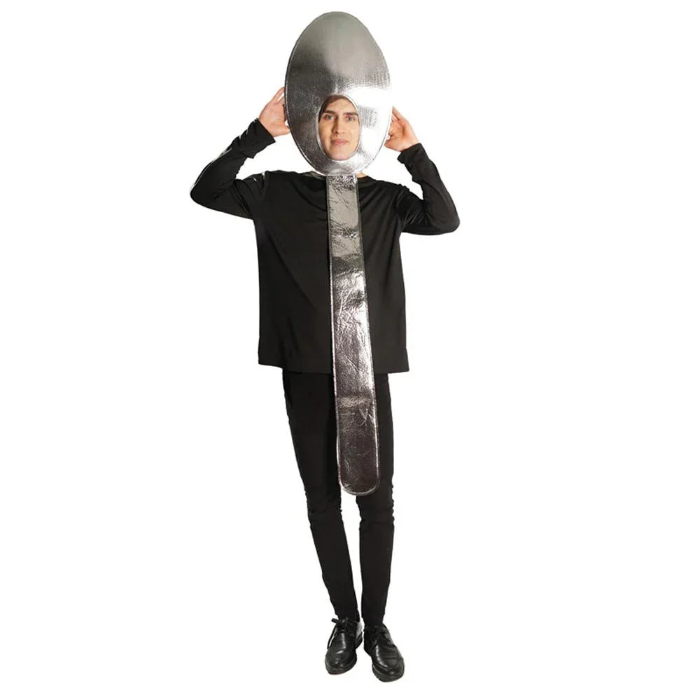 Fork & Spoon Costume Set Silver couple funny men and women Halloween masquerade stage - Azufun