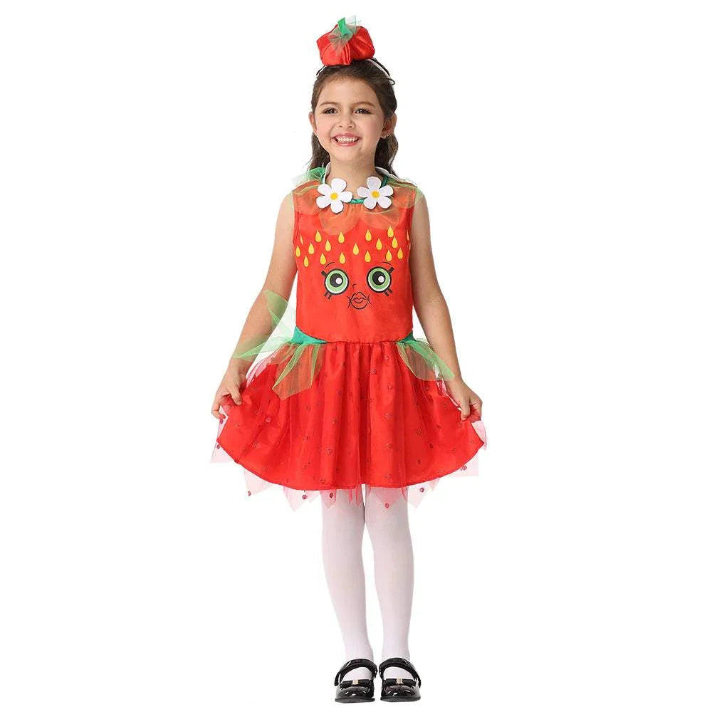 Red Shopkins Strawberry Dress Girls Costume Halloween Children's Day