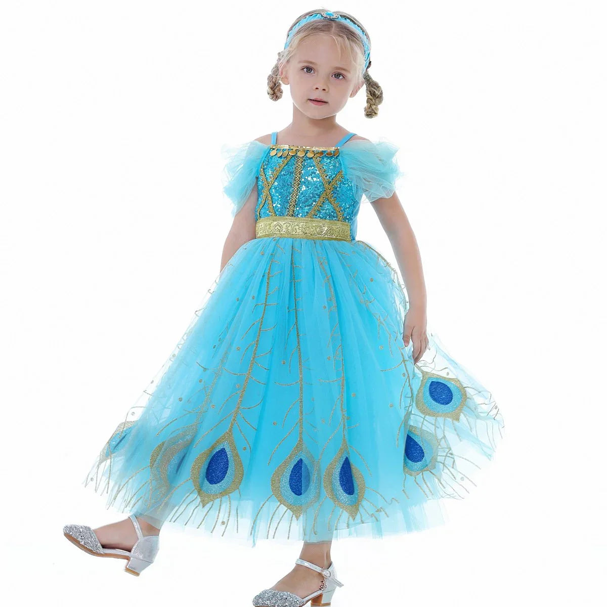 Aladdin Princess Cosplay Costume Dress Skirt Jasmine Birthday Halloween Party Mesh Outfit for Girls