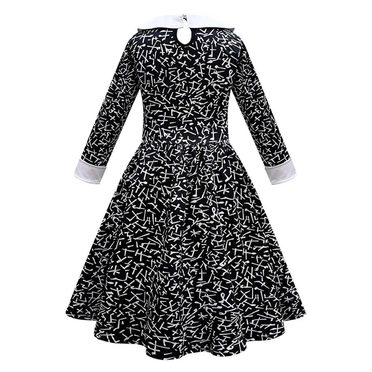 Wednesday Costume The Addams Family Cosplay Lapel Print Dress For Kids - Azufun