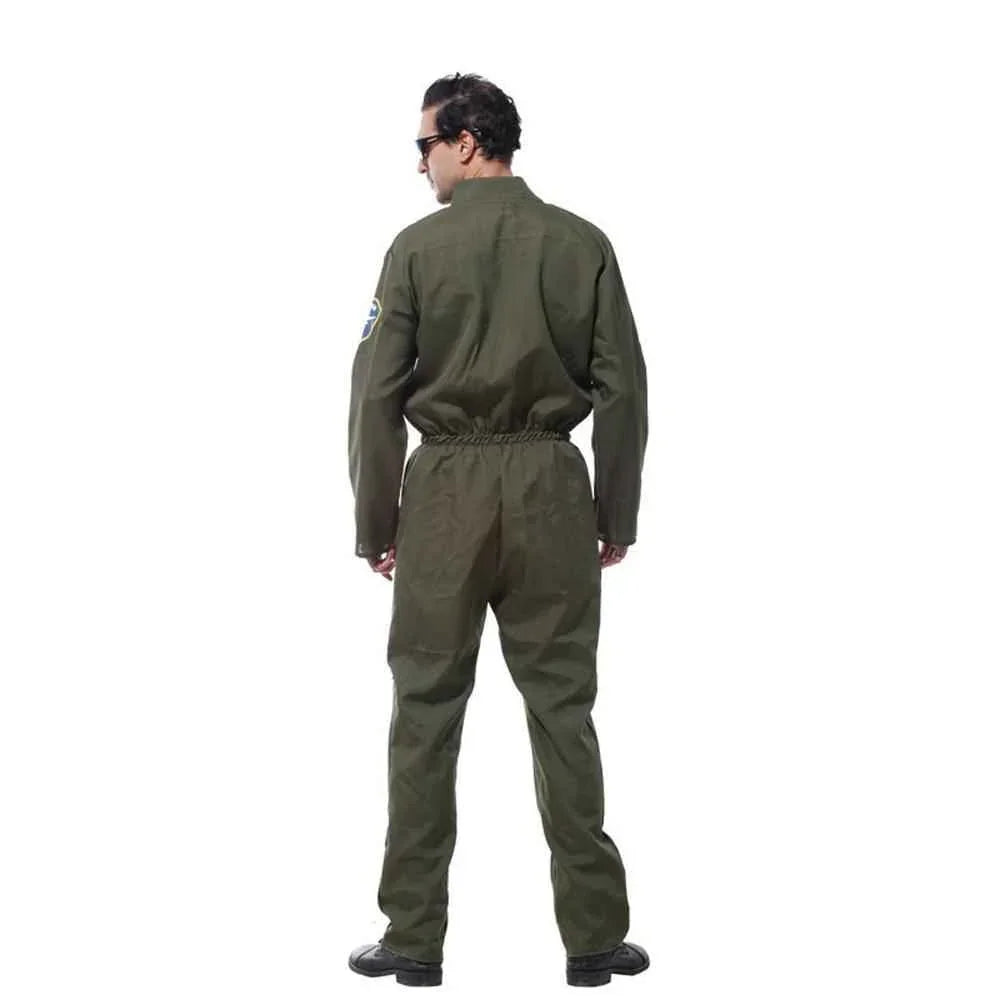 Mens Top Gun Jumpsuit Costume Adult Flight Suit Pilot Aviator Uniform