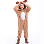 Family Matching Santa Deer Kigurumi Pajamas Hooded Zipper Jumpsuit