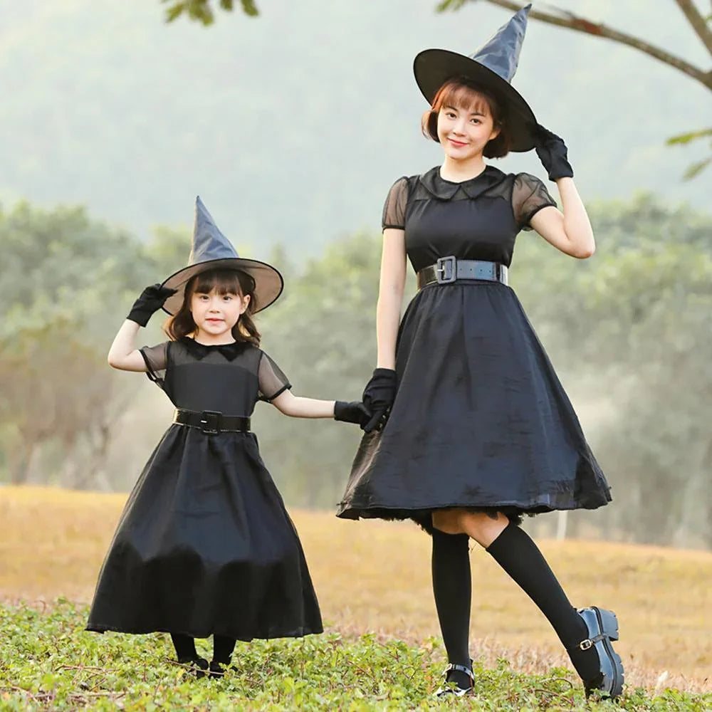 Black mesh magic witch parent-child  cosplay costumes dress