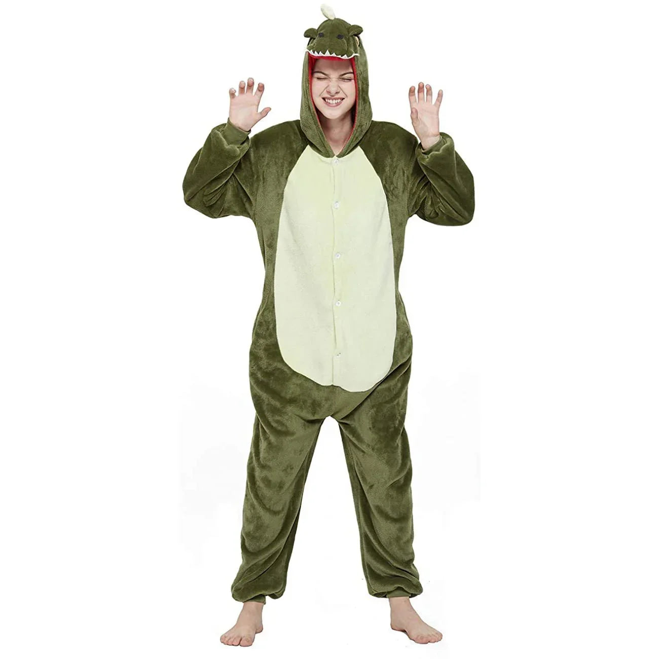 Onesie Kigurumi Pajamas Print New green dinosaur Adult's Flannel Winter Sleepwear Animal Costume