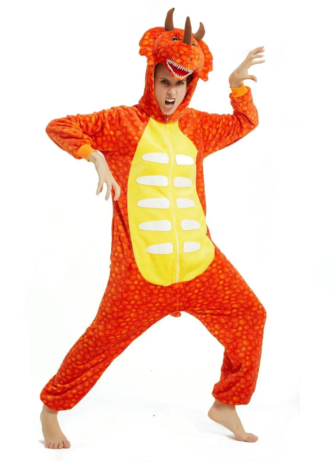 Orange triceratops Dragon Adult Kid Kigurumi Onesies Pajamas Costume