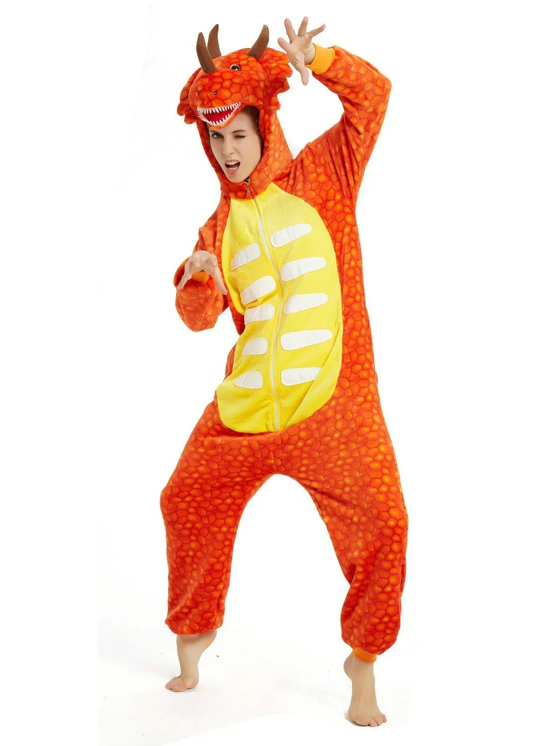 Orange triceratops Dragon Adult Kid Kigurumi Onesies Pajamas Costume