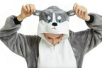 Long-haired Husky Dog Kigurumi Onesies Pajamas Costume