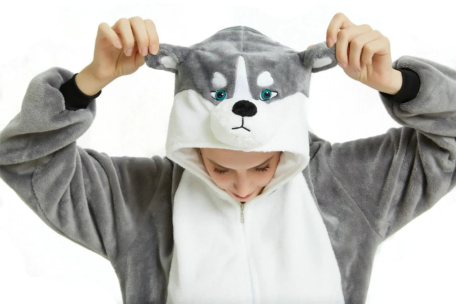 Long-haired Husky Dog Kigurumi Onesies Pajamas Costume