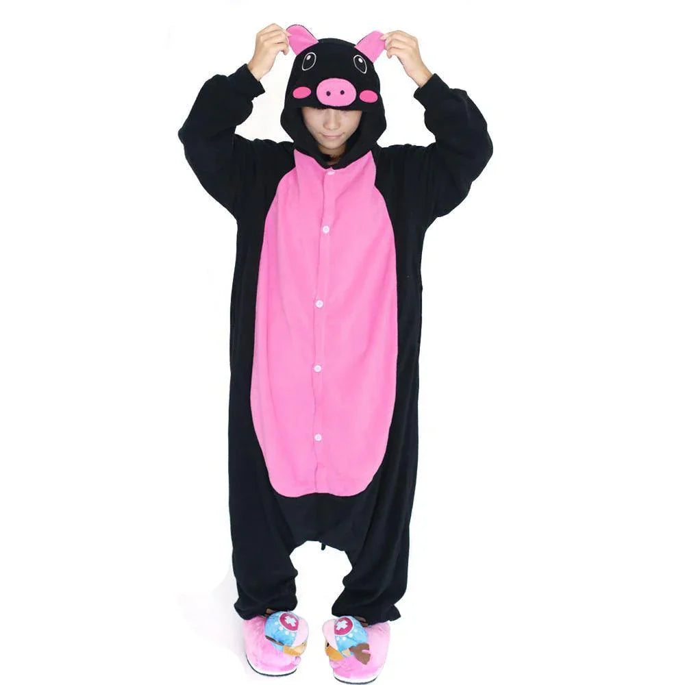 Adult Black Pig Animal Kigurumi Pajamas Hoodie Costume - Azufun