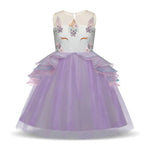 Unicorn Flower Applique Tulle Sleeveless Princess birthday Dress - Azufun