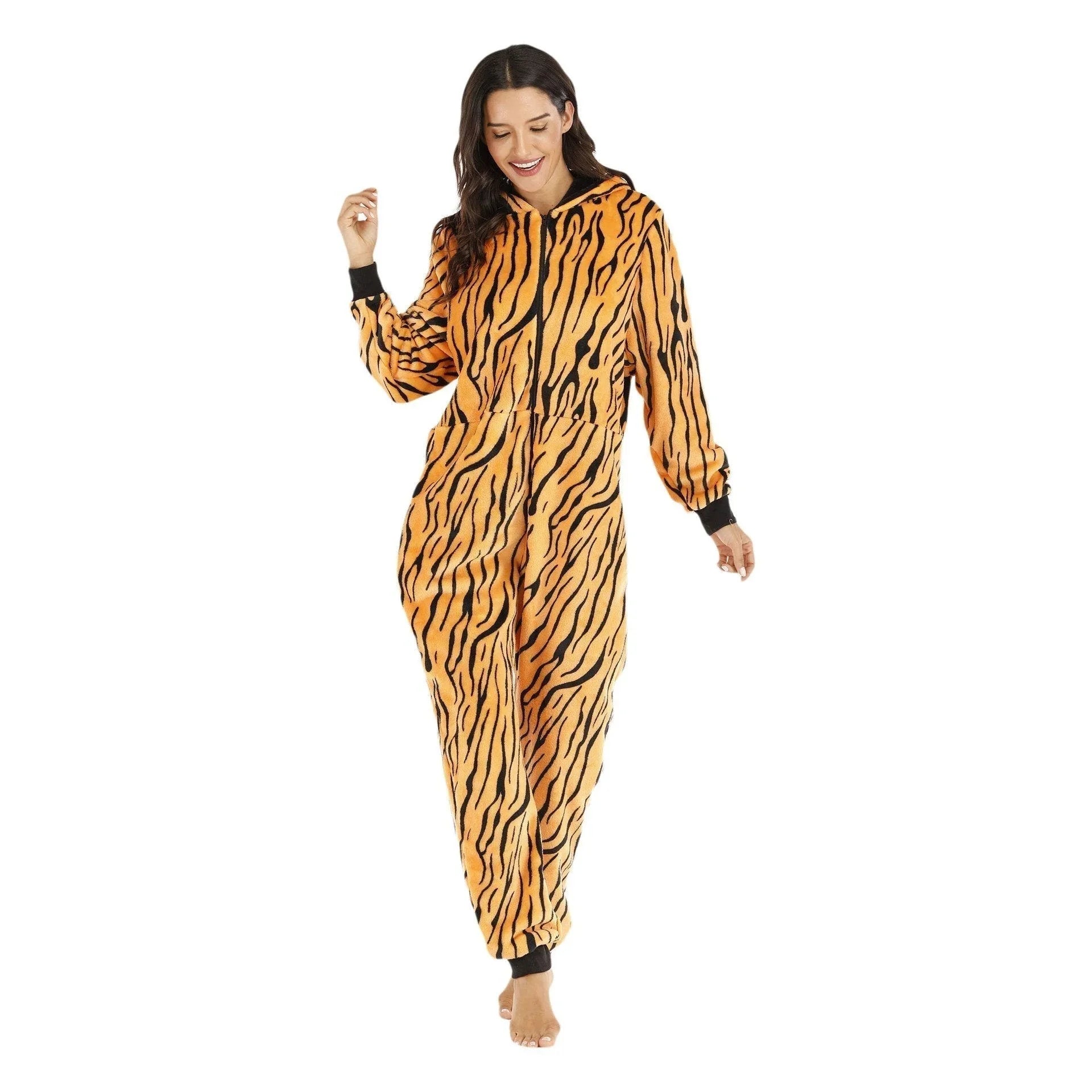 Pajamas Kigurumi Onesie Leopard Flannel for Adult Winter Sleepwear Jumpsuit Animal Costume - Azufun
