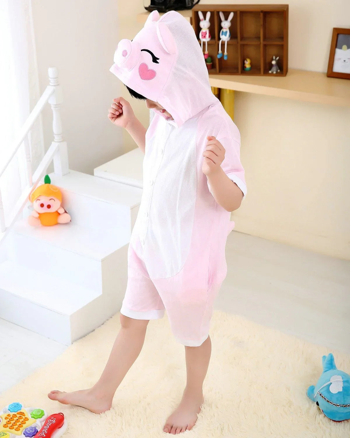 Pink Pig kigurumi kids Animal Onesies Summer Pajamas Costume - Azufun