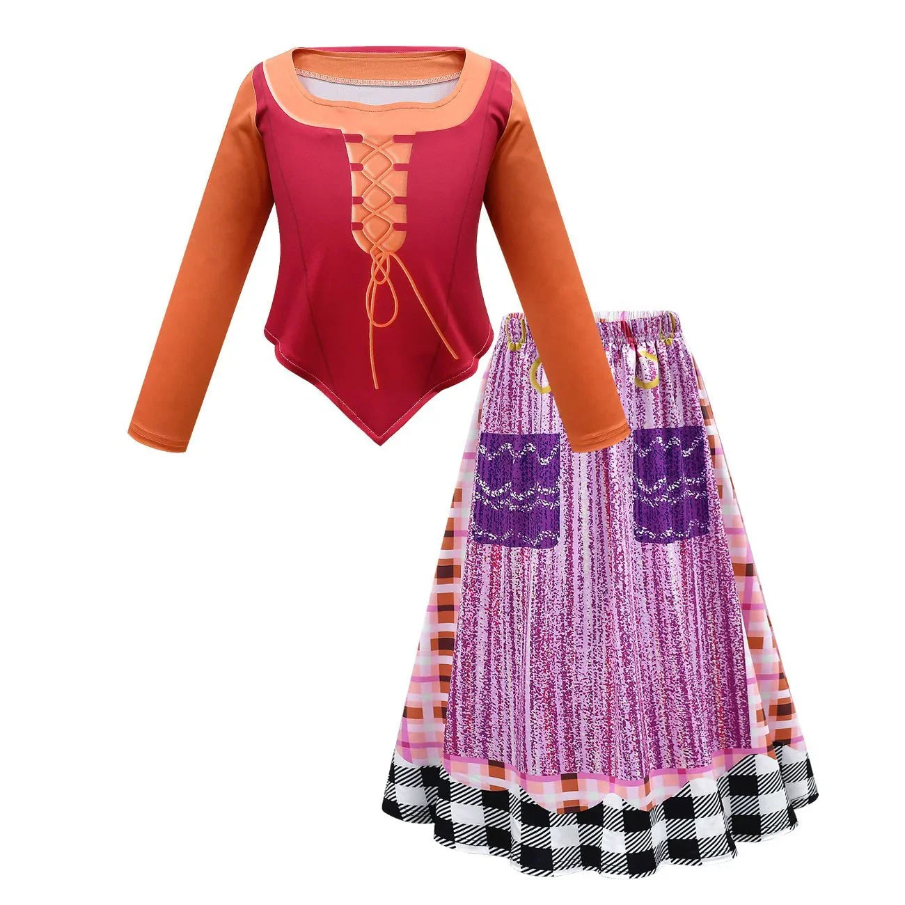 Girls' Hocus Pocus Mary Sanderson Cosplay Costumes Halloween long dress cape  Outfit For Kids - Azufun
