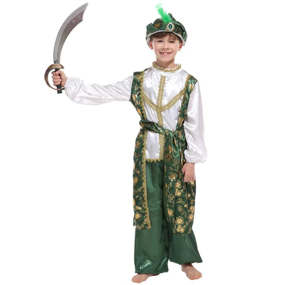 Arabian Prince Halloween Cosplay Costume Stage Performance Arab King Dress for Kids Boys