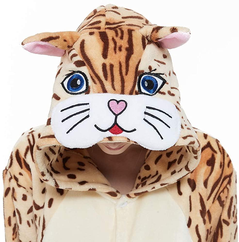 Onesie Kigurumi Pajamas Print New Leopard Cat Adult's Flannel Winter Sleepwear Animal Costume - Azufun