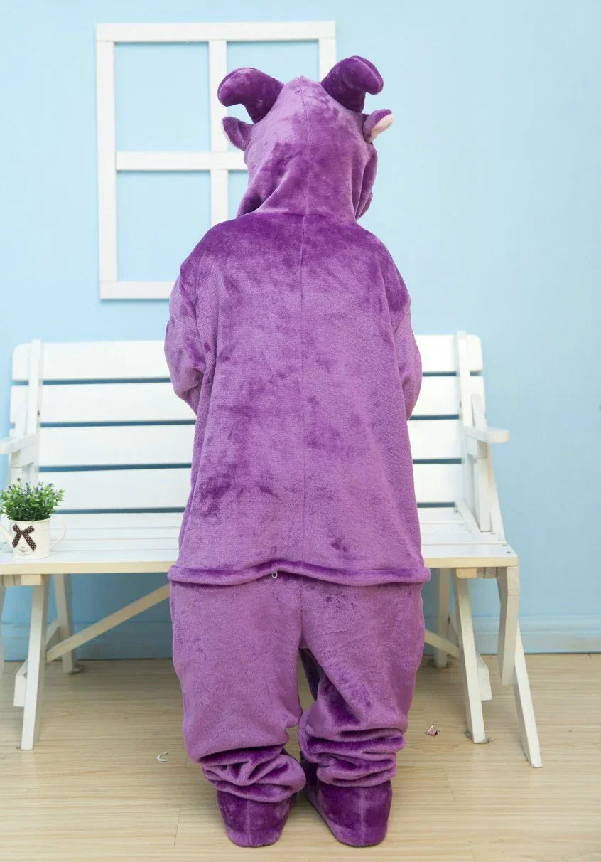 Purple Cow Kigurumi Pajamas Kids Flannel Warm Hoodie Onesies - Azufun