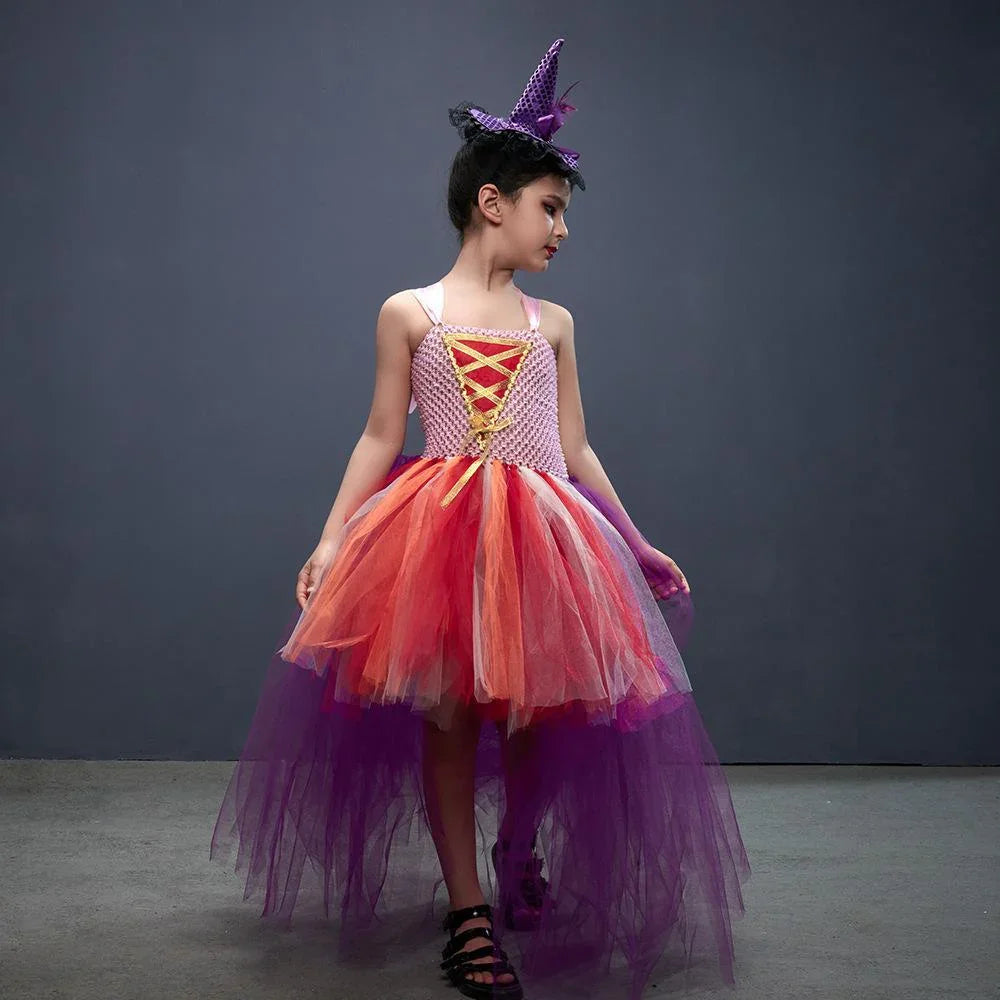 Girl Hocus Pocus Sanderson sisters Winifred Sarah Mary Tutu Dress for kids Halloween Cartoon Costume - Azufun