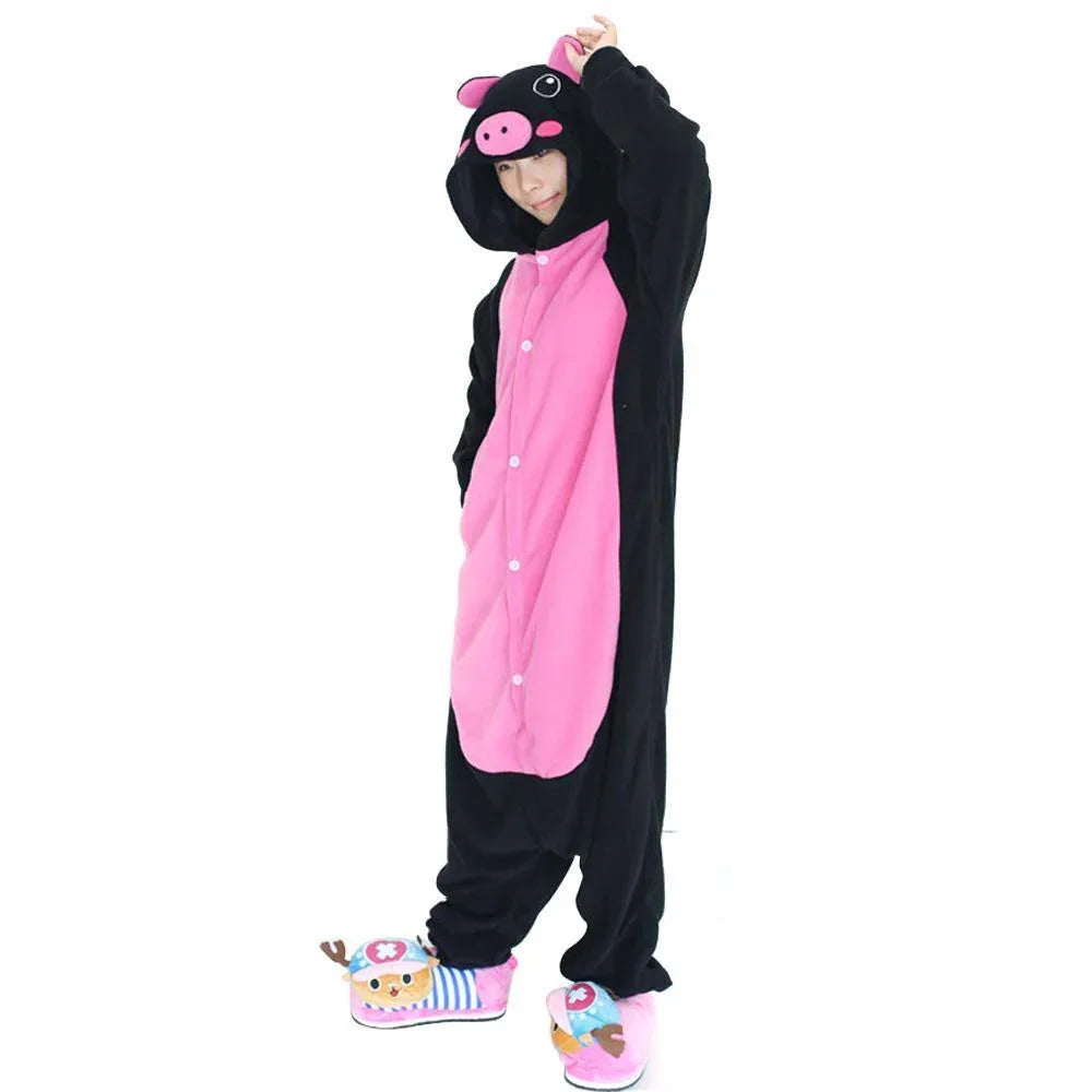 Adult Black Pig Animal Kigurumi Pajamas Hoodie Costume - Azufun
