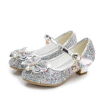 Girls Chunky Glitter Rock Bow Mary Jane Heels Dress Shoes - Azufun