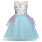 Unicorn Flower Applique Tulle Sleeveless Princess birthday Dress - Azufun