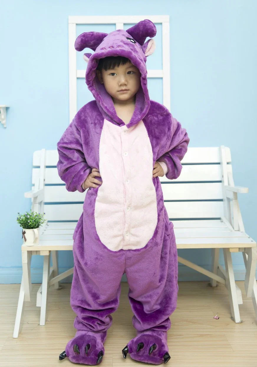 Purple Cow Kigurumi Pajamas Kids Flannel Warm Hoodie Onesies - Azufun