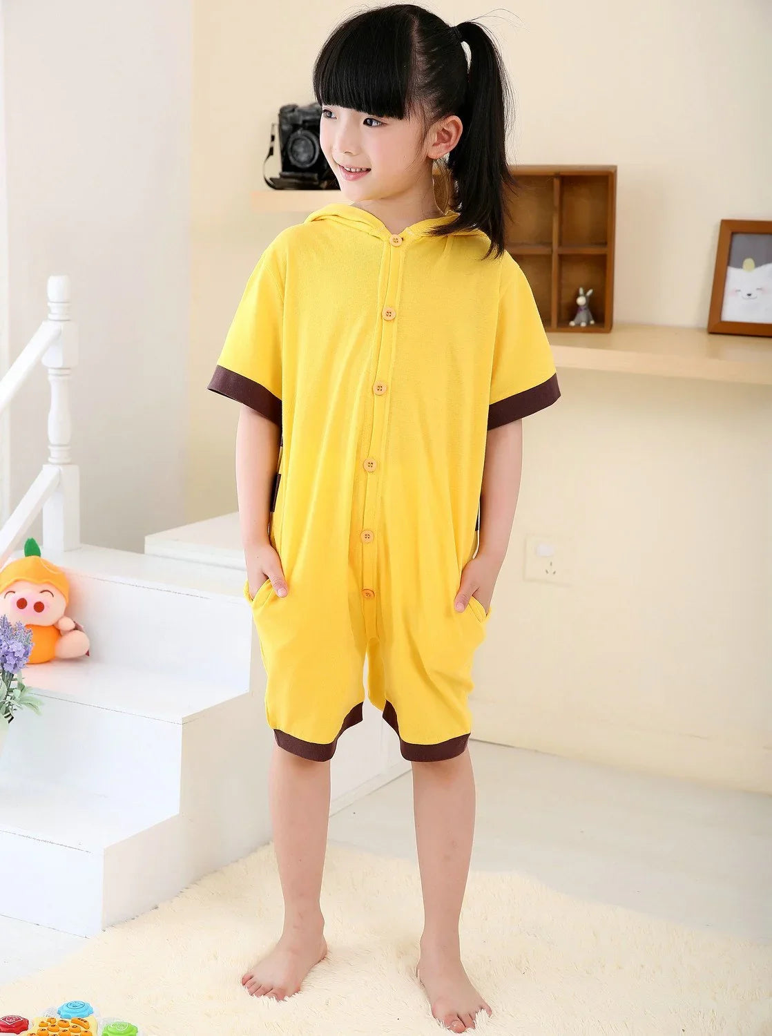 Pokemon Pikachu kids Yellow Animal Onesies Summer Pajamas - Azufun