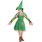 green girl fringed puppet scarecrow costumes dress for Kids - Azufun