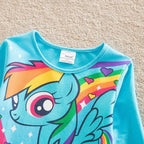 Little Girls' Dress Unicorn Striped Cartoon Rainbow Print Knee-length Long Sleeve Active Cute Dresses - Azufun