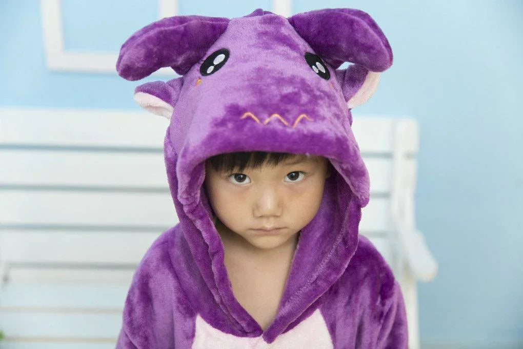 Purple Cow Kigurumi Pajamas Kids Flannel Warm Hoodie Onesies - Azufun
