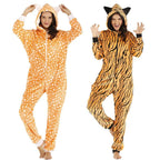 Pajamas Kigurumi Onesie Leopard Flannel for Adult Winter Sleepwear Jumpsuit Animal Costume - Azufun