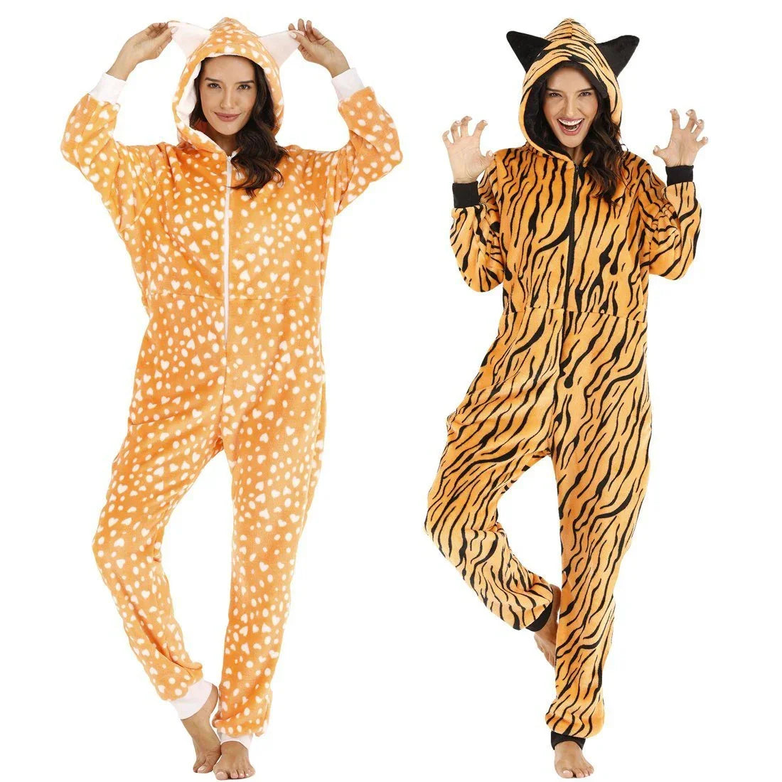 Pajamas Kigurumi Onesie Leopard Flannel for Adult Winter Sleepwear Jumpsuit Animal Costume - Azufun