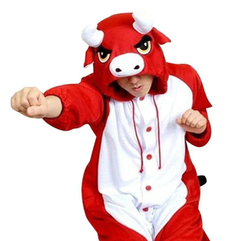Brown Cattle Hoodie Animal Pajamas Kigurumi Costume Onesies - Azufun