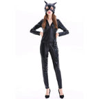 Catwoman Costumes Leather Jumpsuit Halloween - Azufun