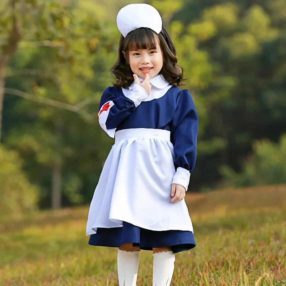 Blue and white maid Nurse cosplay costumes dress for adult and kids - Azufun