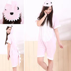Pink Dinosaur Pajamas Animal Onesie Kigurumi Short Sleeve - Azufun