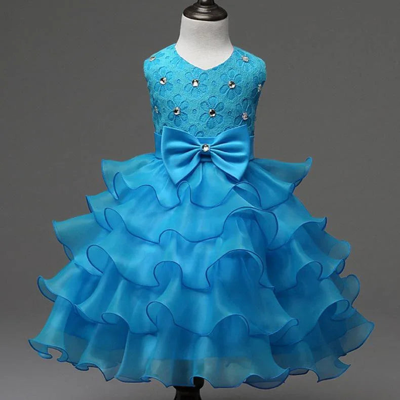 Kids Little Girls' Dress Solid Colored Flower Party Sequins Layered Sleeveless Princess Sweet Dresses - Azufun
