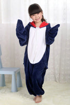 Blue Shark Kigurumi Pajamas Onesie Kid Flannel Animal Hoodie - Azufun