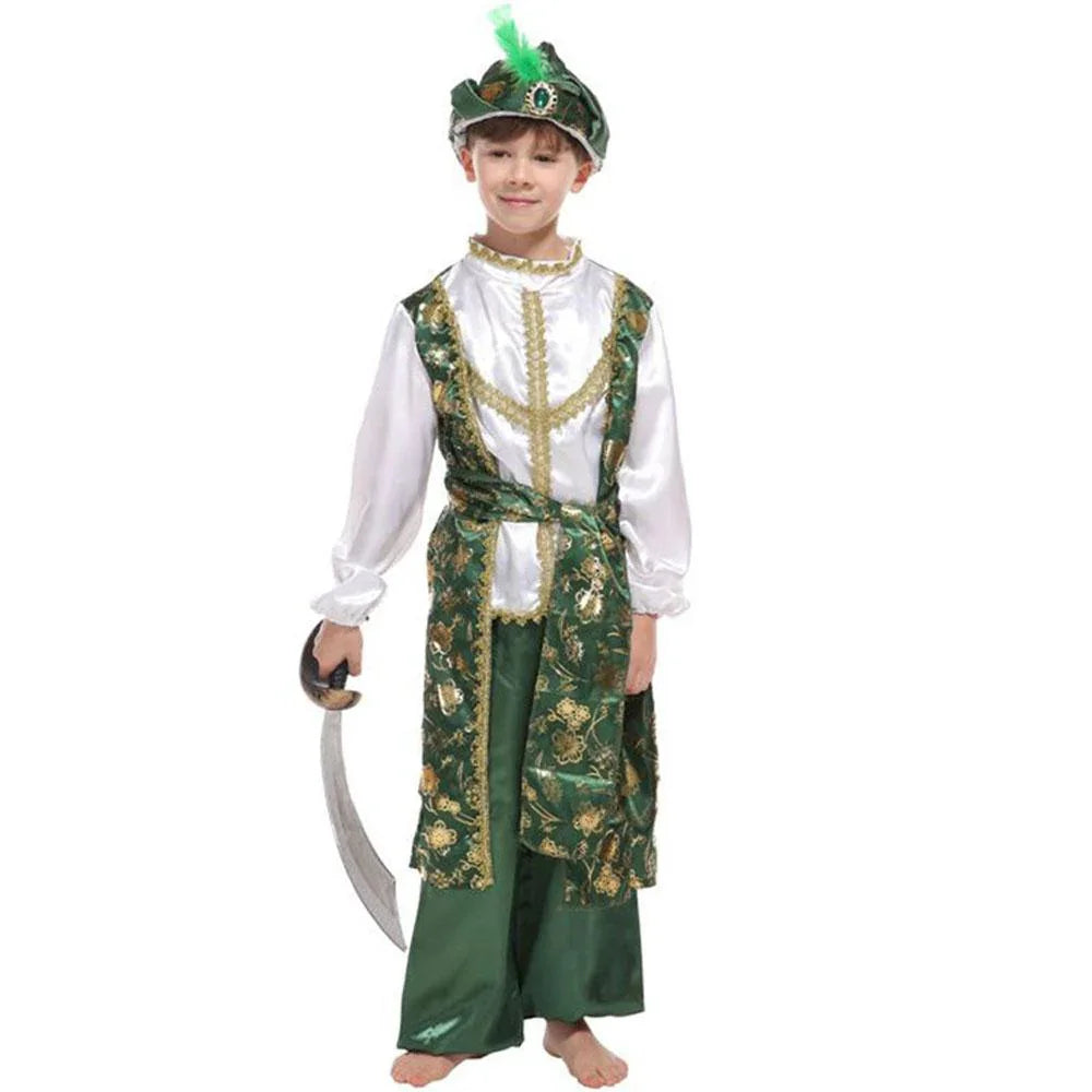 Arabian Prince Halloween Cosplay Costume Stage Performance Arab King Dress for Kids Boys