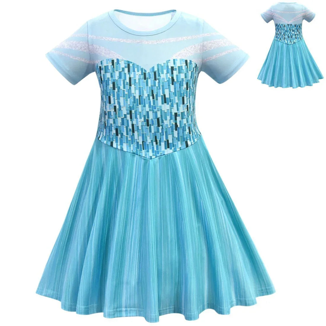 Frozen Girls Dresses Cartoon Cosplay Snow Queen  Princess Elsa For Kids - Azufun