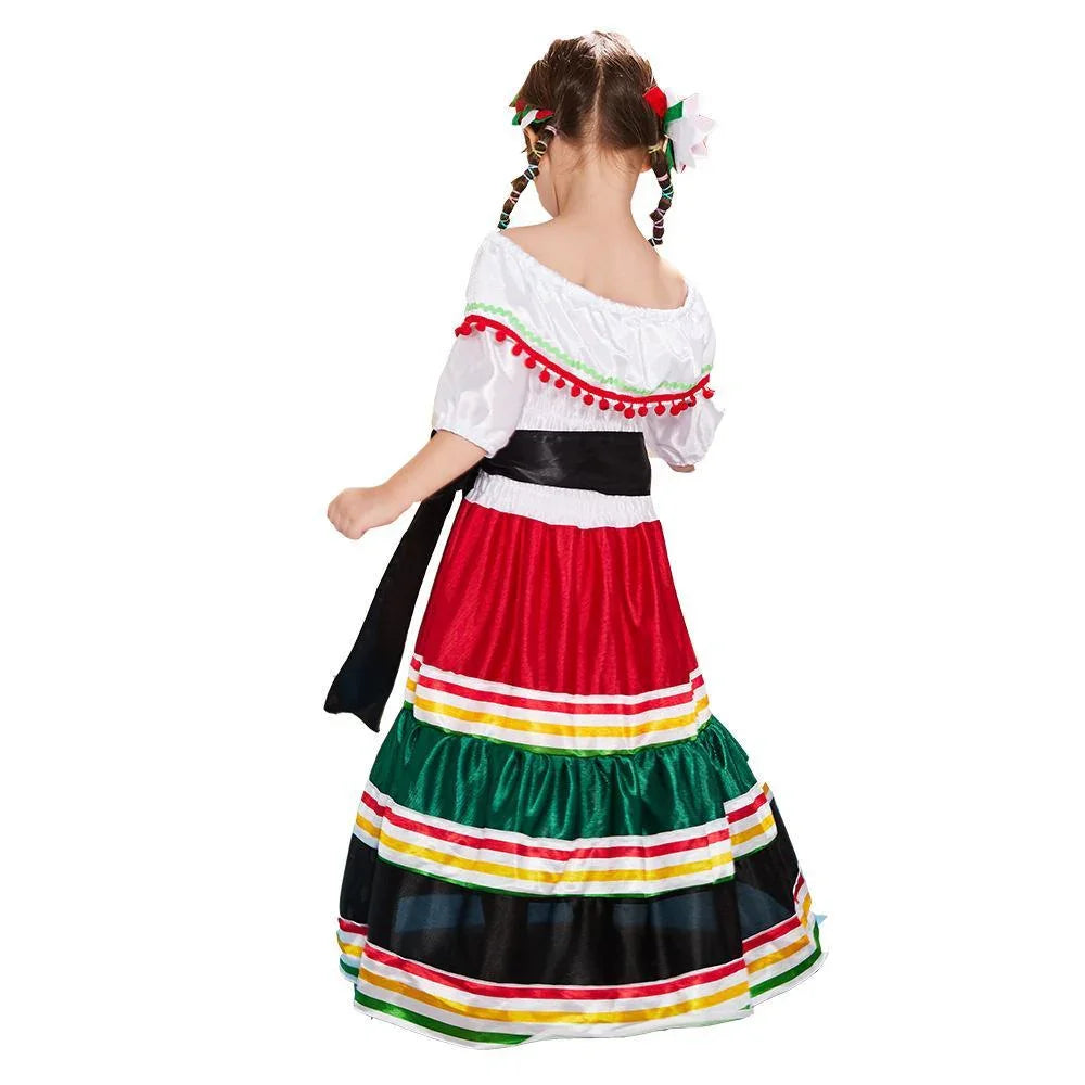 Mexican Ethnic Dress Traditional Children's Halloween Costume Senorita Dance Outfit Skirt for Girls