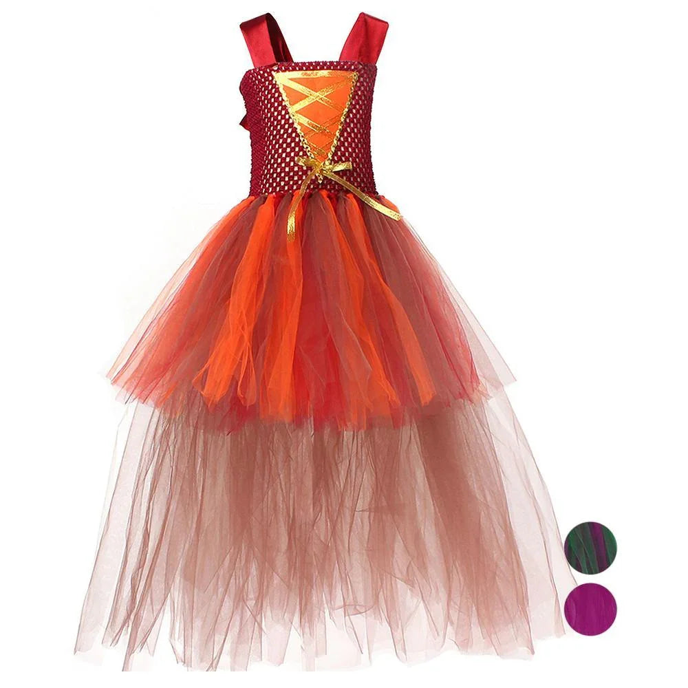 Girl Hocus Pocus Sanderson sisters Winifred Sarah Mary Tutu Dress for kids Halloween Cartoon Costume - Azufun