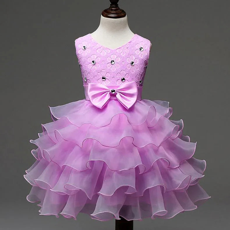 Kids Little Girls' Dress Solid Colored Flower Party Sequins Layered Sleeveless Princess Sweet Dresses - Azufun