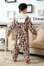kitty Kigurumi Pajamas Kids Animal Warm Leopard Print Onesie - Azufun