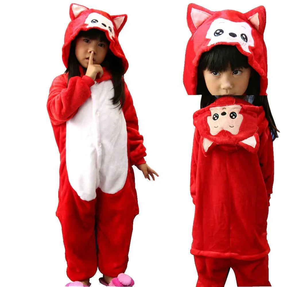 Red Fox Kids Onesies Hoodie Animal Pajamas Kigurumi Costume - Azufun