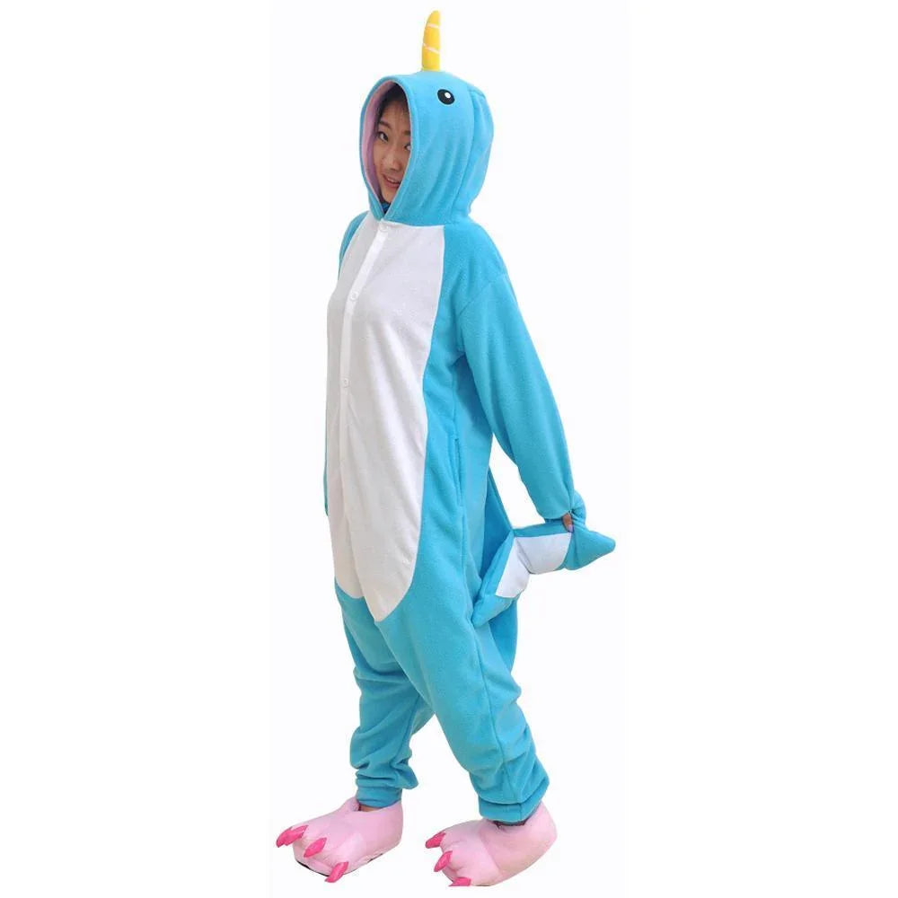 Narwhal Kigurumi Onesie Hoodie Pajamas Adult Animal Costume - Azufun